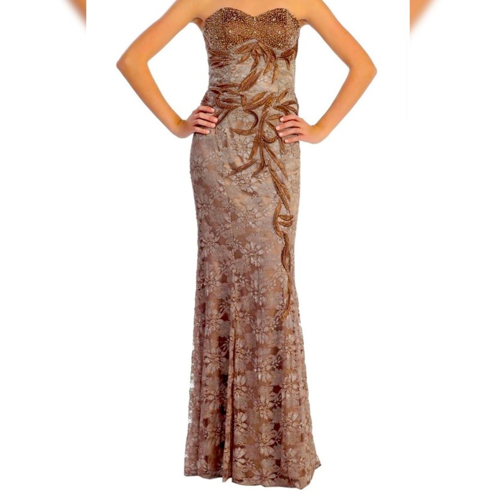 Brown sweetheart neckline strapless long evening gown dress